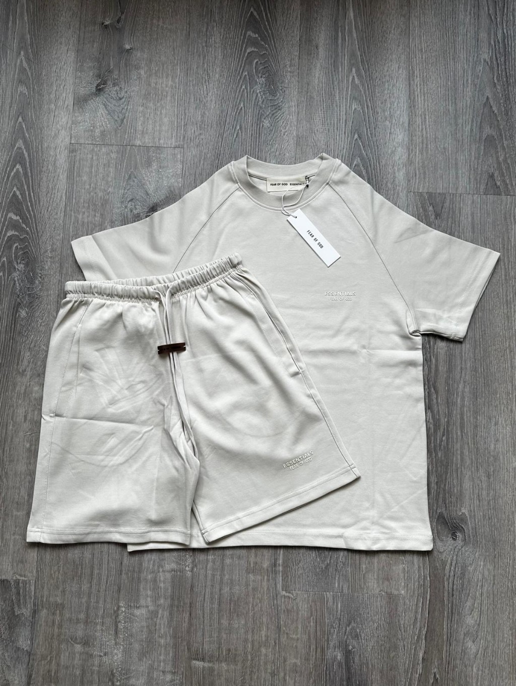 Fear Of God Essentials Men's Cream T-Shirt & Shorts Set- Size L